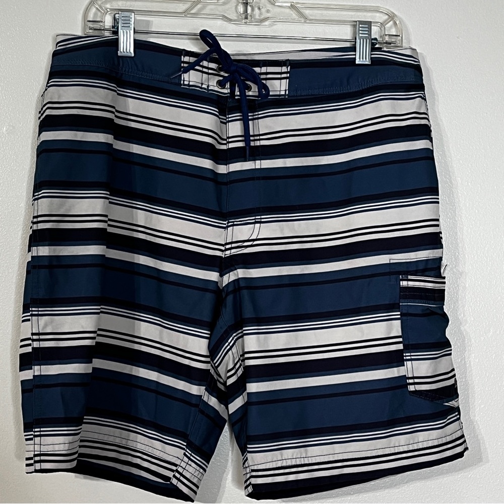 J By J Crew Flex Men’s Size 33 Lined Blue Stripe Pocket Boardshorts Swim Trunks